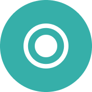 A teal circle with a white ring and a smaller white circle in the center.
