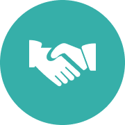Icon of two hands shaking on a teal circular background.