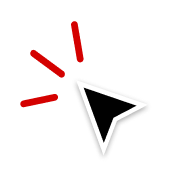 Black arrow cursor with red lines resembling motion or clicking.